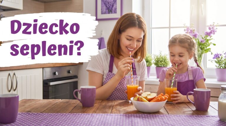 Seplenienie międzyzębowe: mama z córką piją sok przez słomki w kuchni